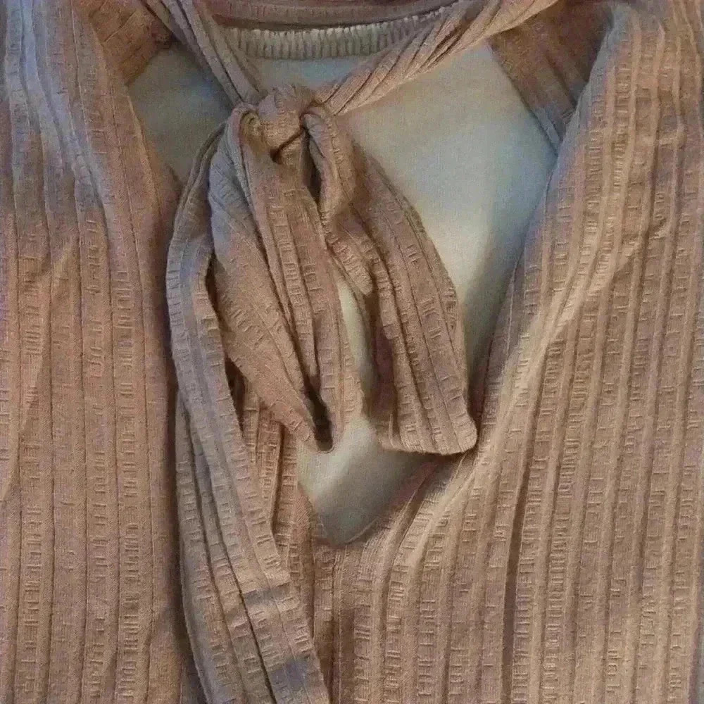 Mauve Sleeveless Tieback Lined Ribbed Midi Dress Size 8 - Picture 4 of 6